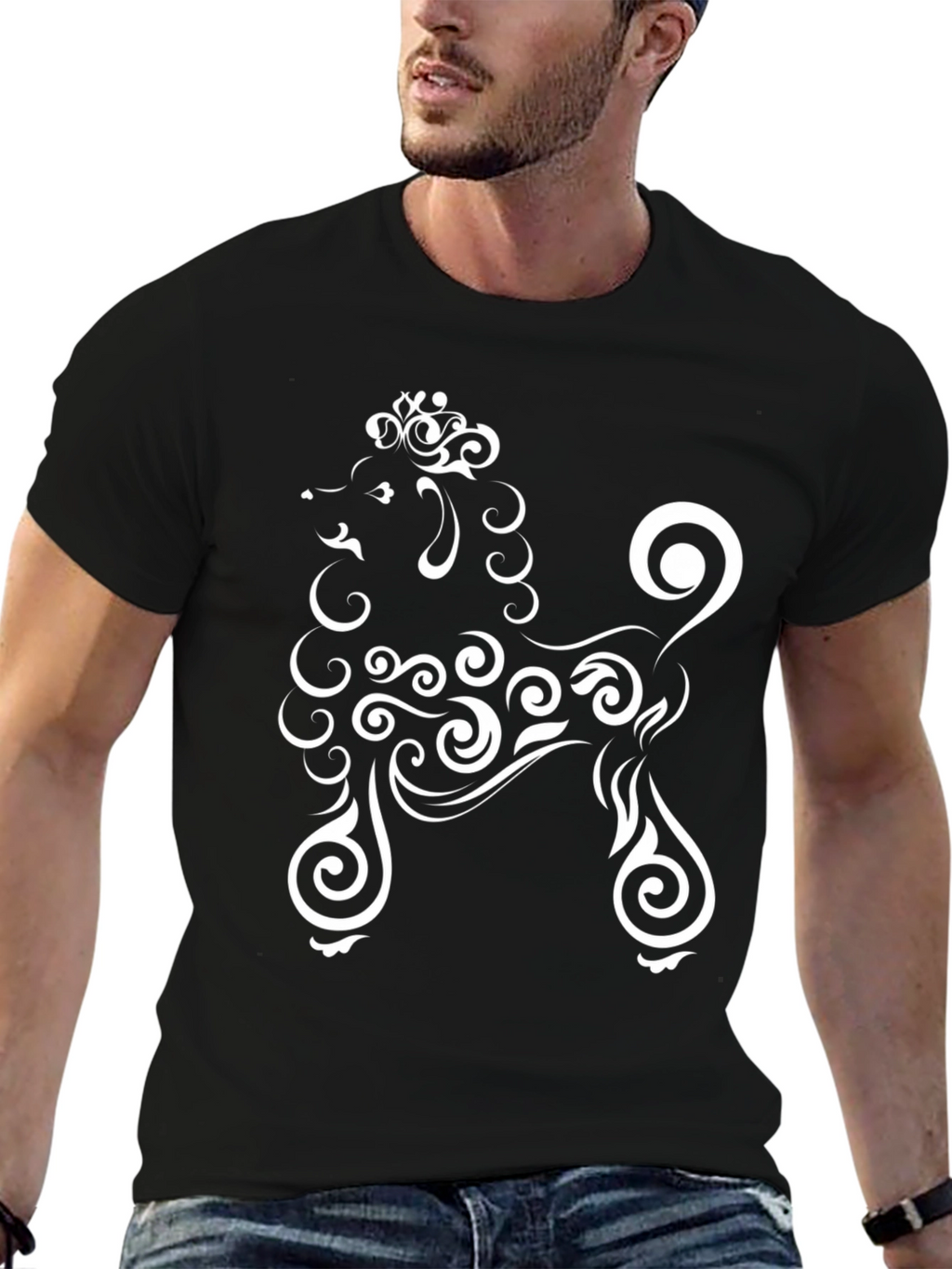 Stylish Black T-Shirt with Poodle Design