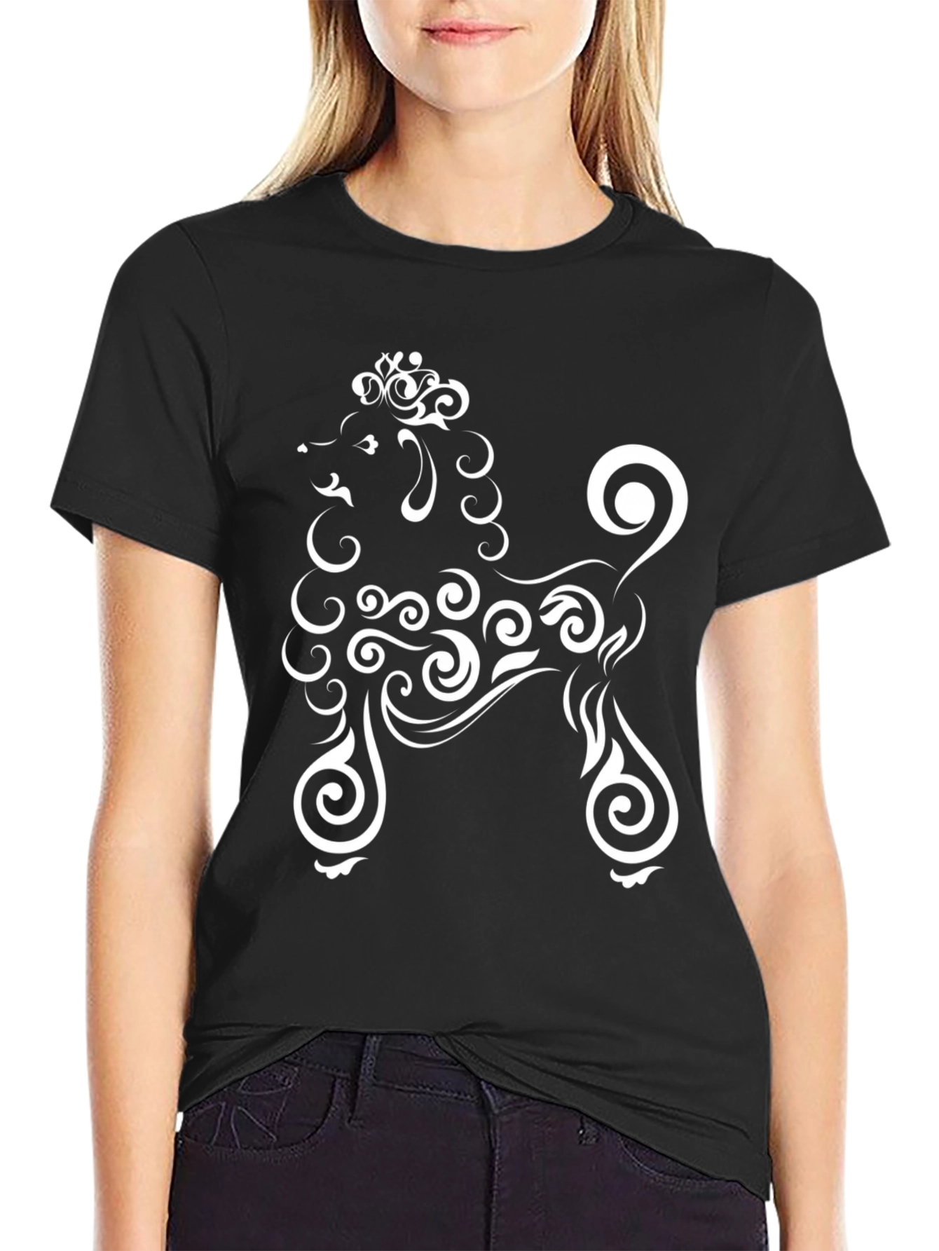 Stylish Black T-Shirt with Poodle Design