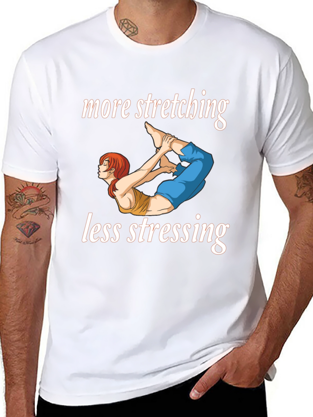 More Stretching Less Stressing Yoga Black T-Shirt