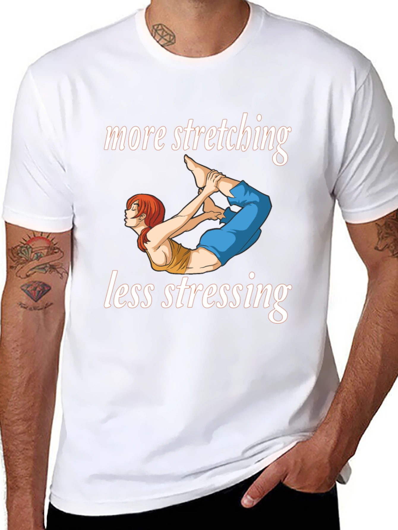 More Stretching Less Stressing Yoga Black T-Shirt