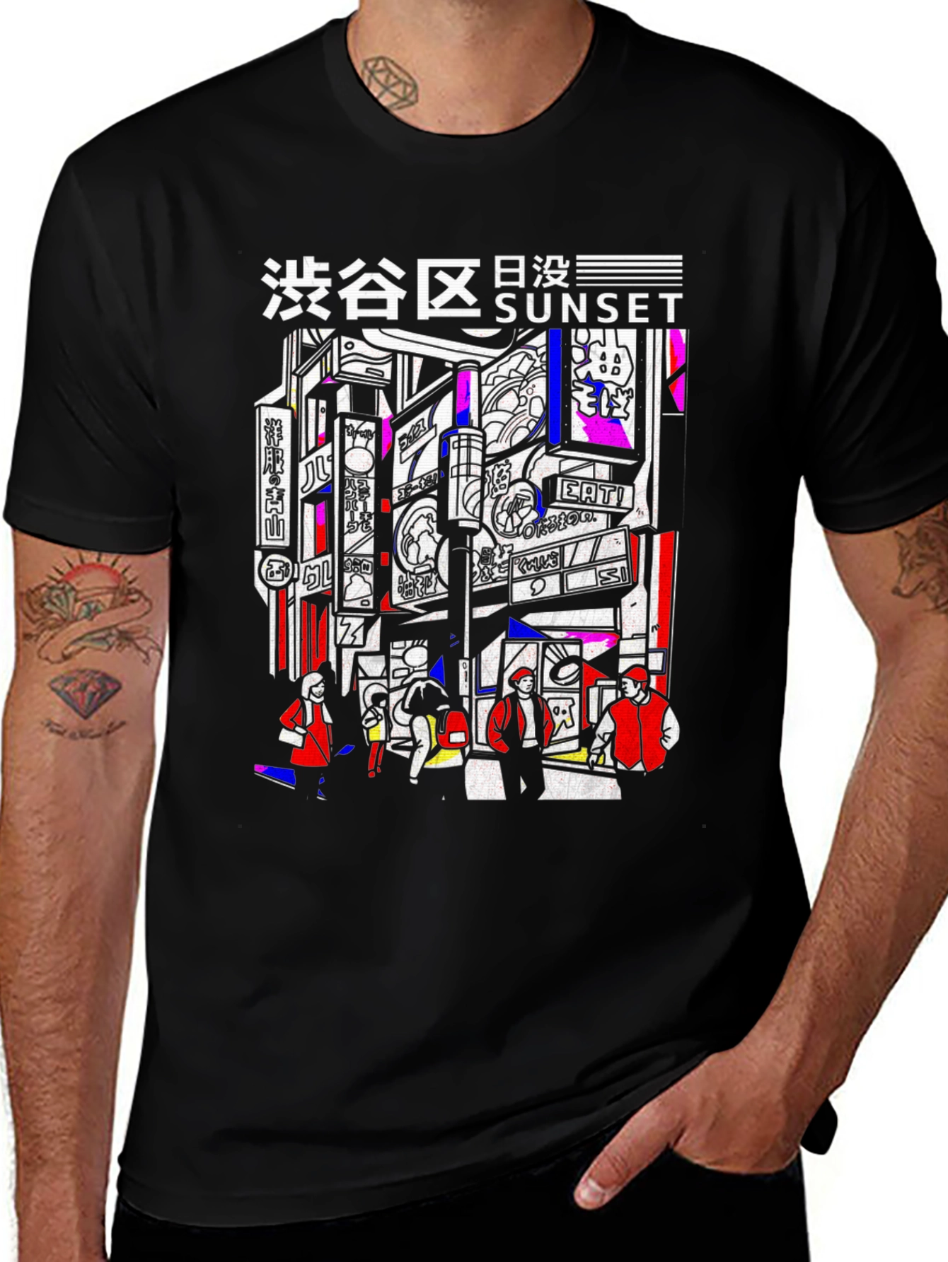 Tokyo Sunset Graphic Tee - Black
