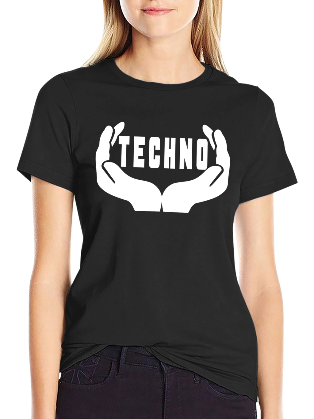 Techno Music Graphic Tee - Hands Design Black Cotton