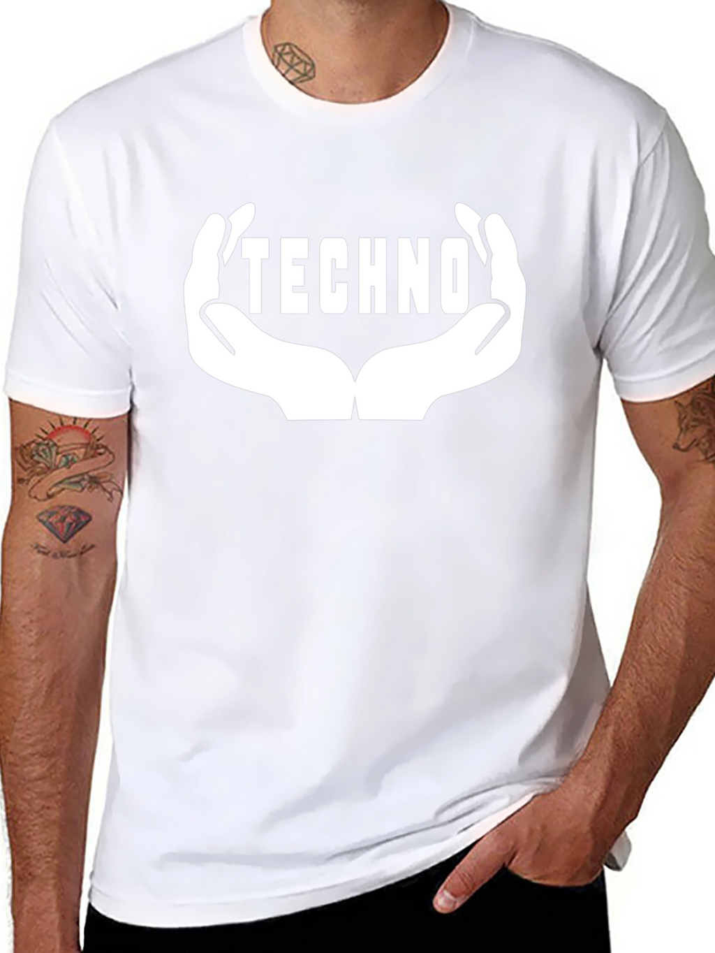 Techno Music Graphic Tee - Hands Design Black Cotton