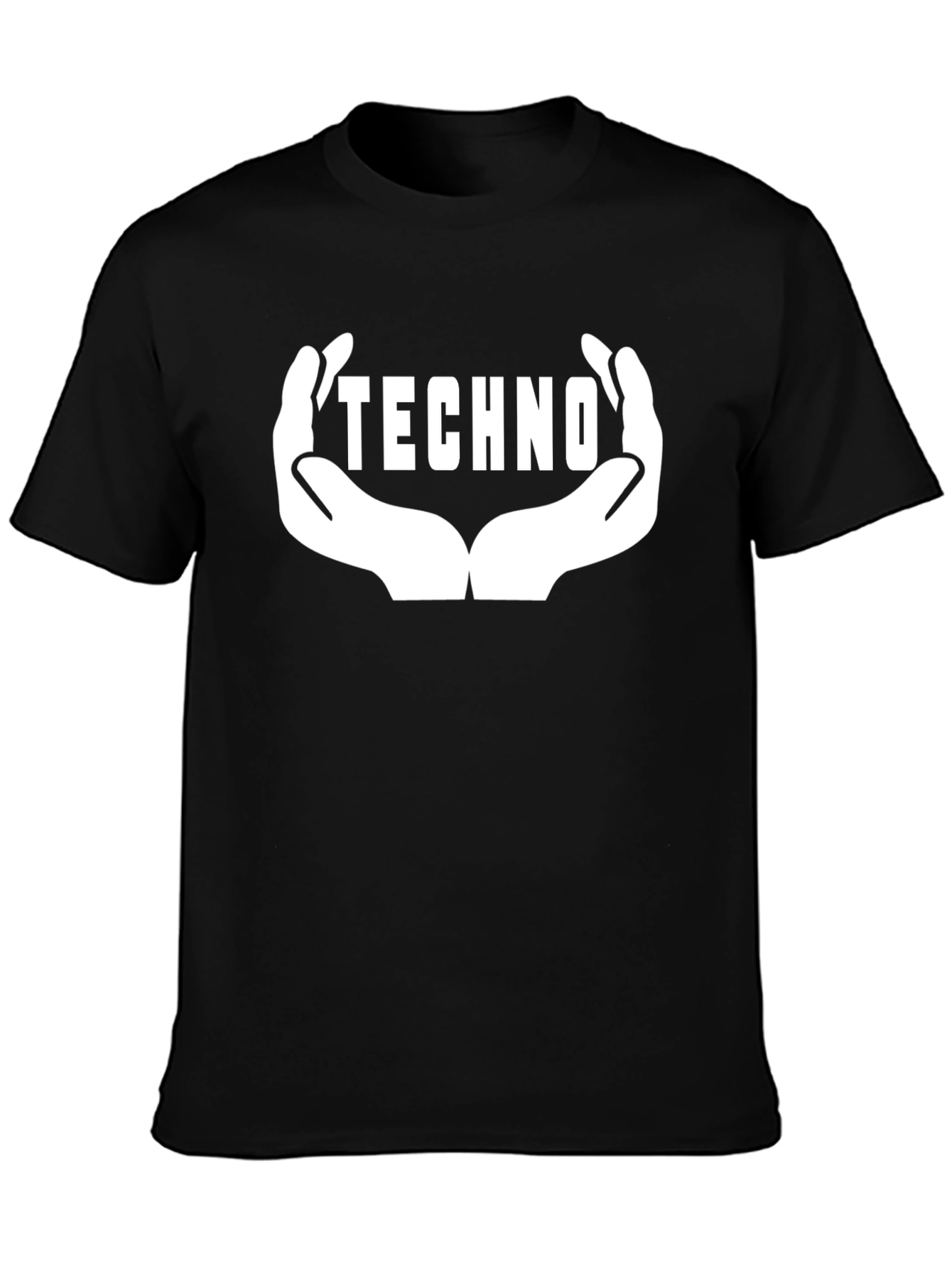 Techno Music Graphic Tee - Hands Design Black Cotton