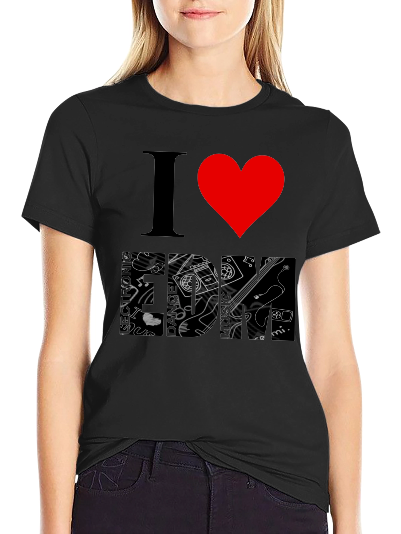 I Heart Music Black Graphic T-Shirt