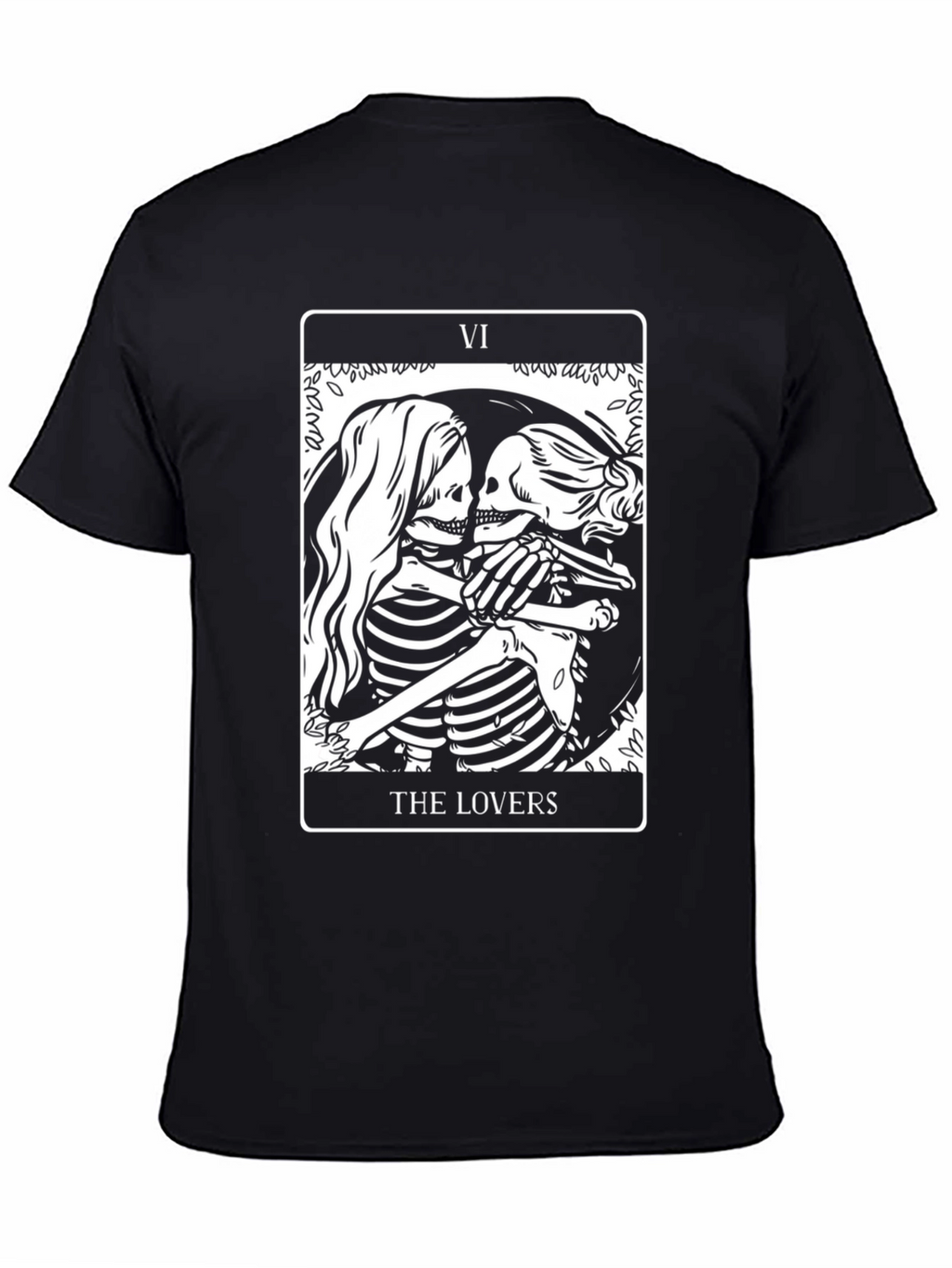 The Lovers Tarot Card Skeleton Graphic Black T-Shirt