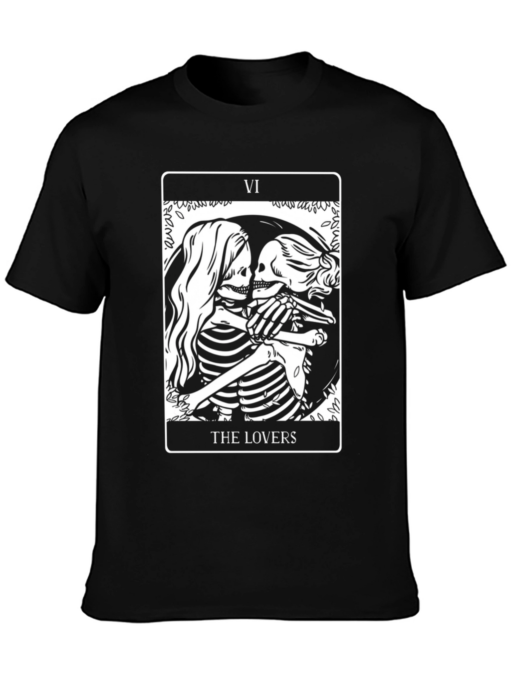 The Lovers Tarot Card Skeleton Graphic Black T-Shirt