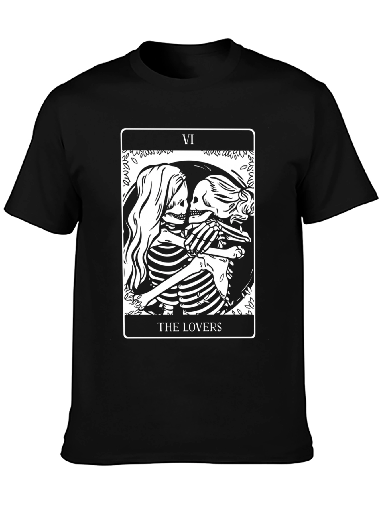 The Lovers Tarot Card Skeleton Graphic Black T-Shirt