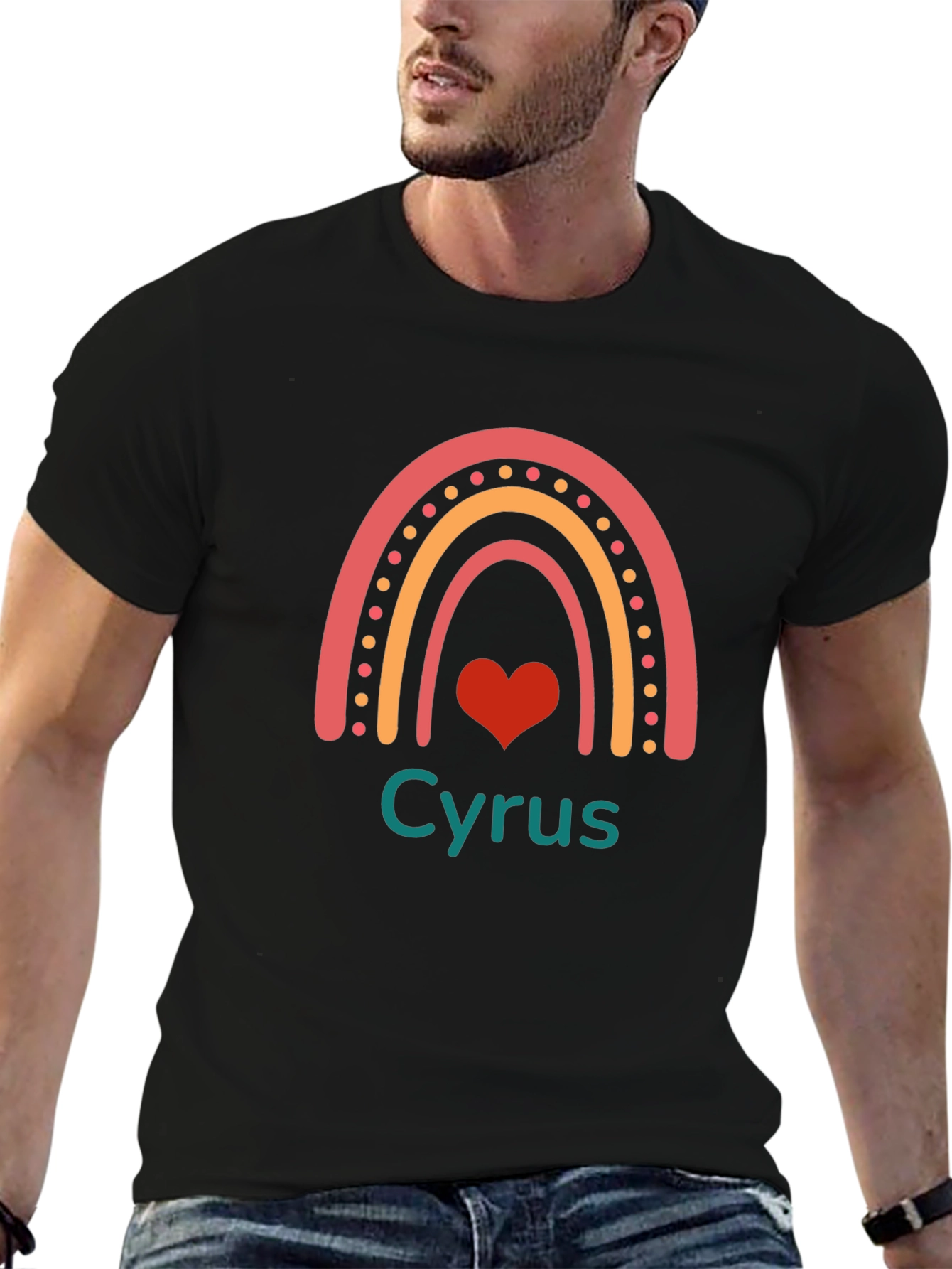 Cyrus Rainbow Heart Tee - Soft Black T-Shirt