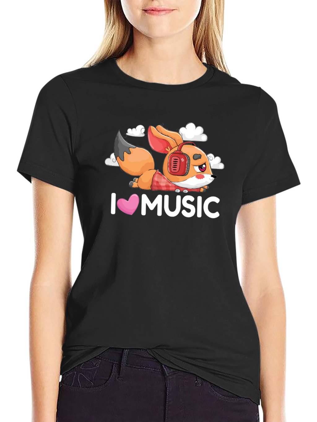 I Love Music Fox Black T-Shirt