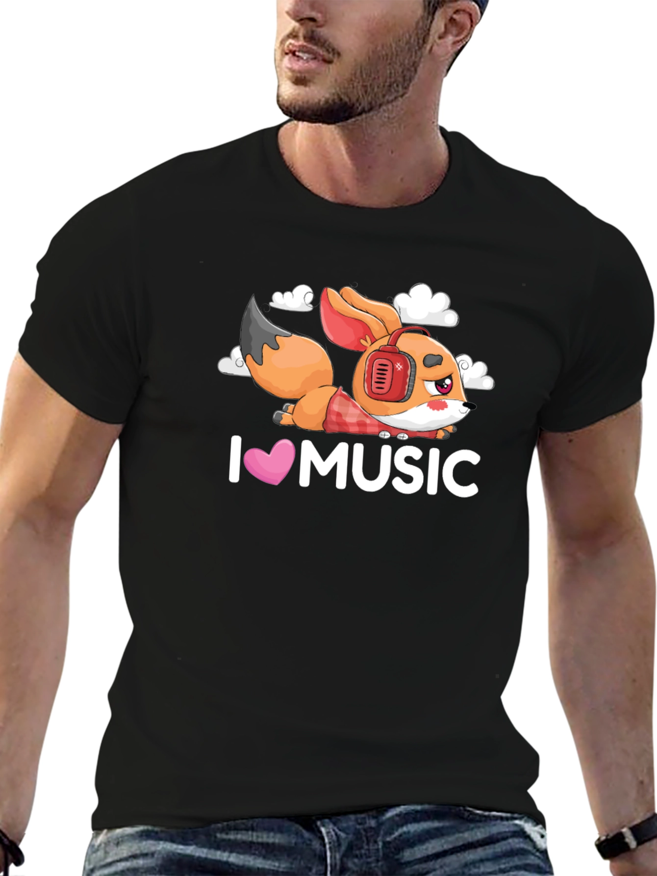 I Love Music Fox Black T-Shirt