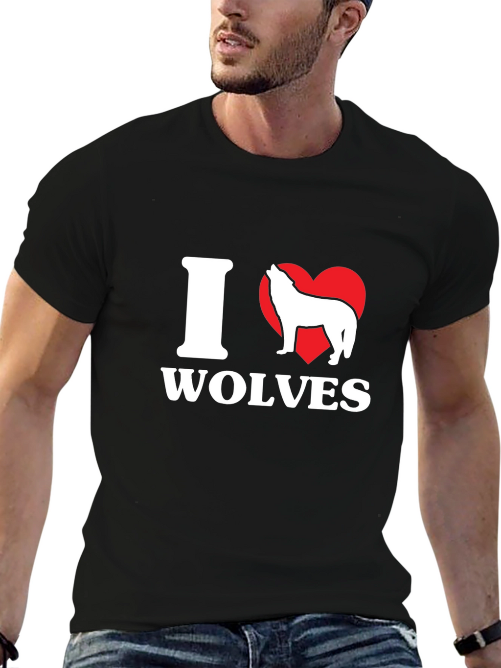 I Heart Wolves Graphic T-Shirt - Mens Black Tee