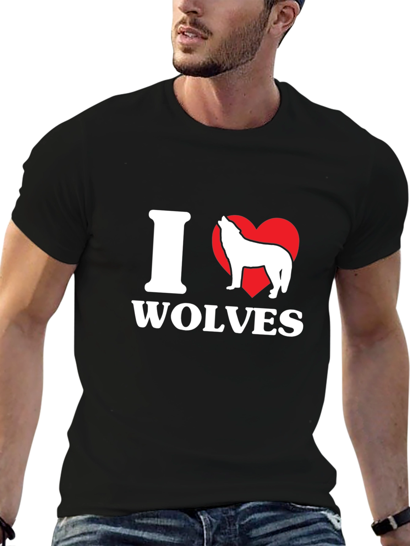 I Heart Wolves Graphic T-Shirt - Mens Black Tee