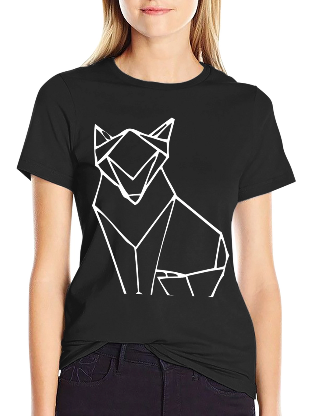 Geometric Wolf Graphic Tee - Black