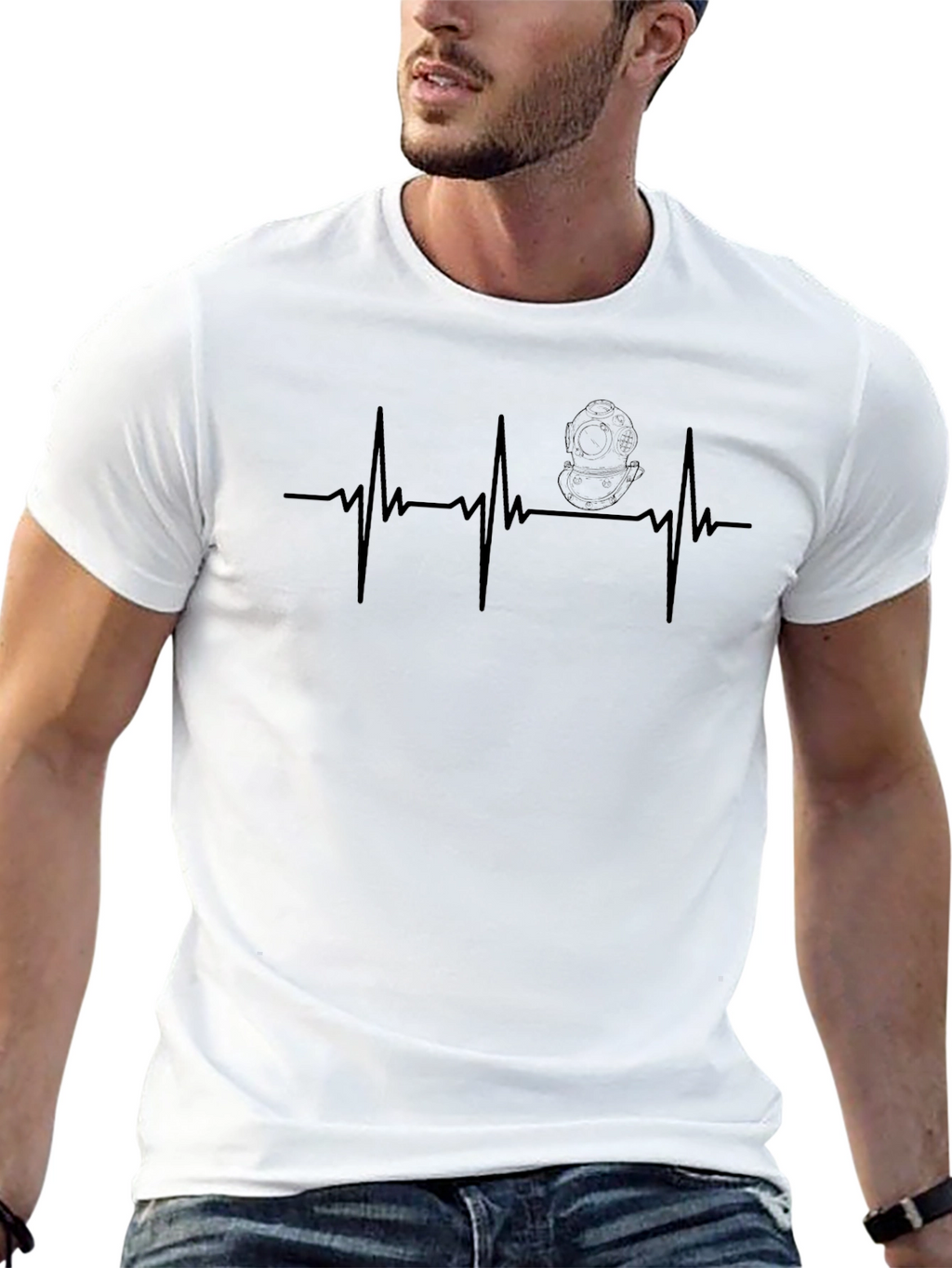 Diver Heartbeat T-Shirt - Black