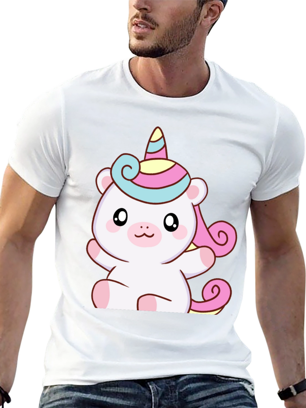 Cute Unicorn Bear Graphic Black T-Shirt