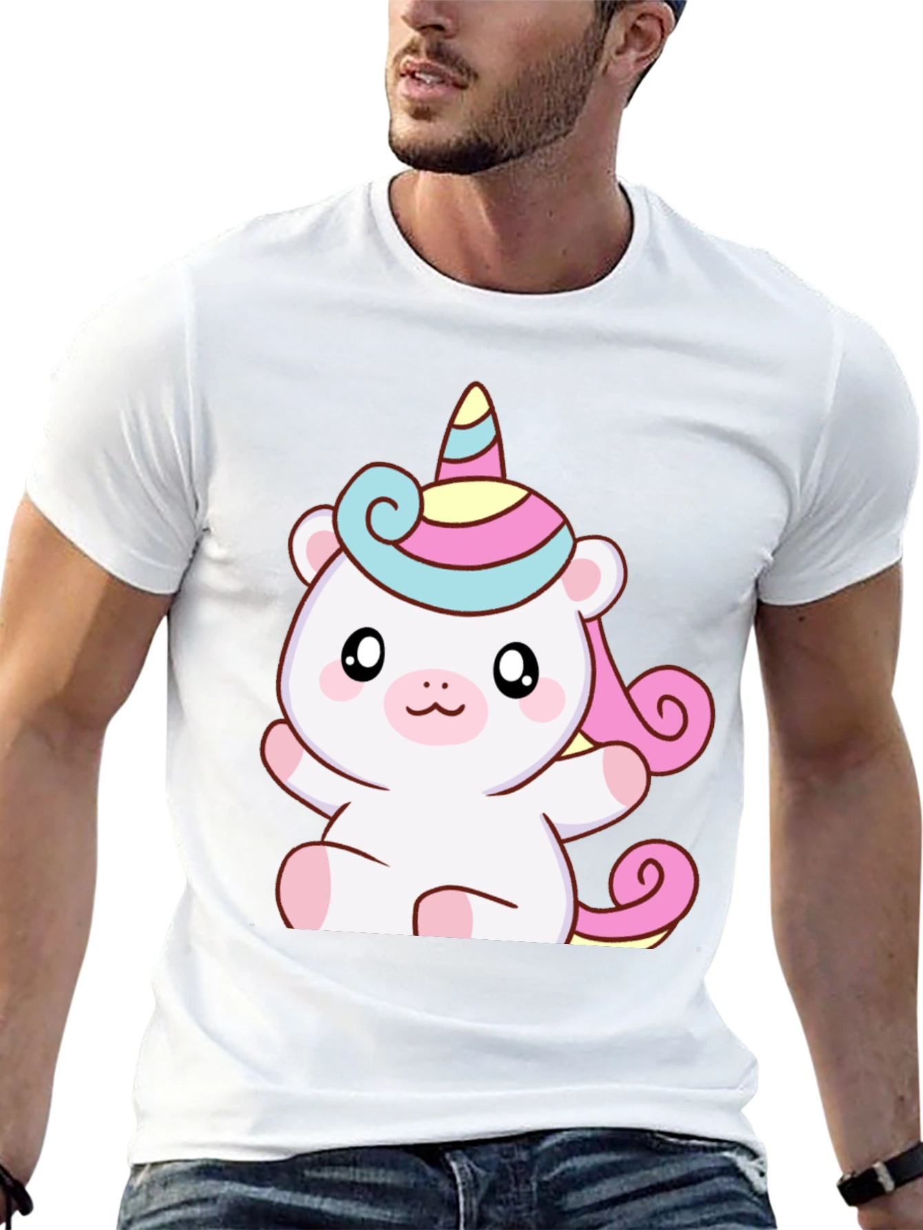 Cute Unicorn Bear Graphic Black T-Shirt