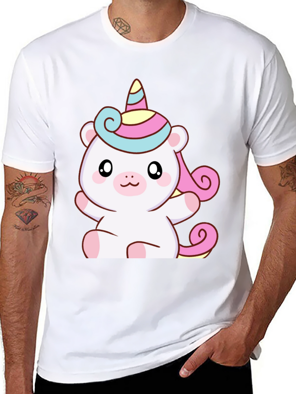 Cute Unicorn Bear Graphic Black T-Shirt