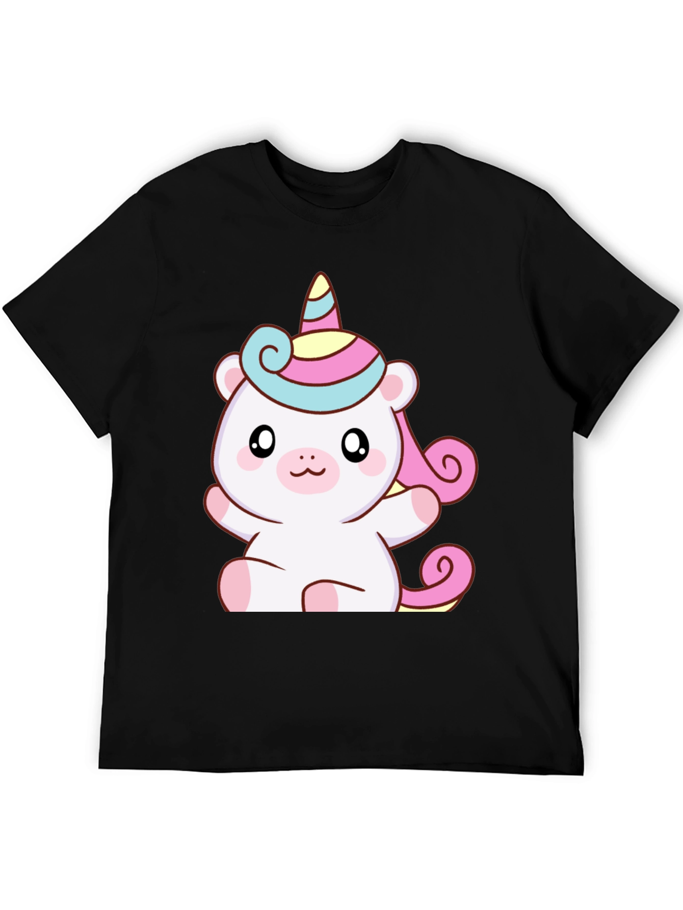 Cute Unicorn Bear Graphic Black T-Shirt