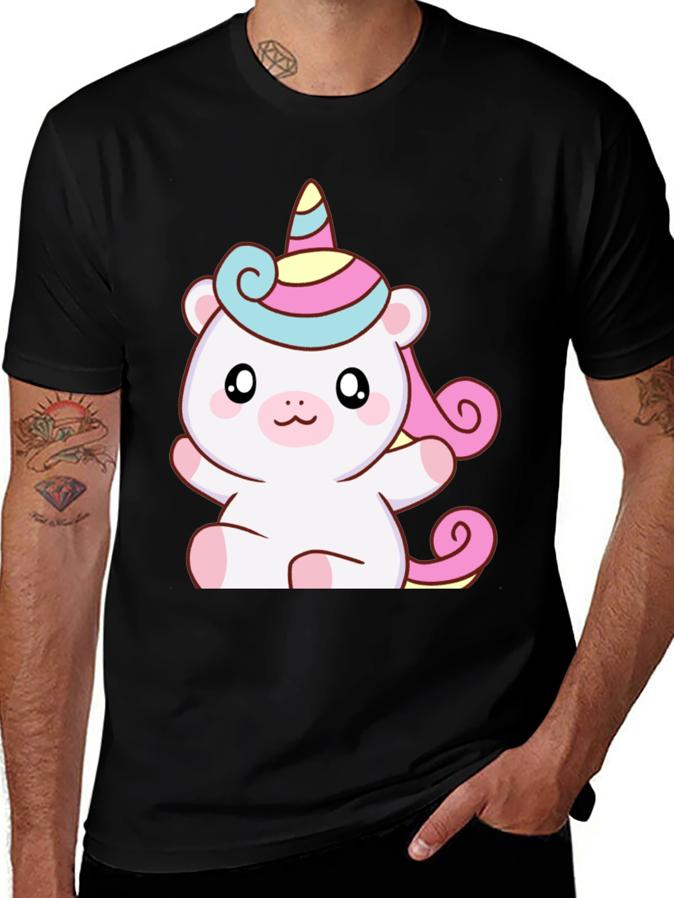 Cute Unicorn Bear Graphic Black T-Shirt