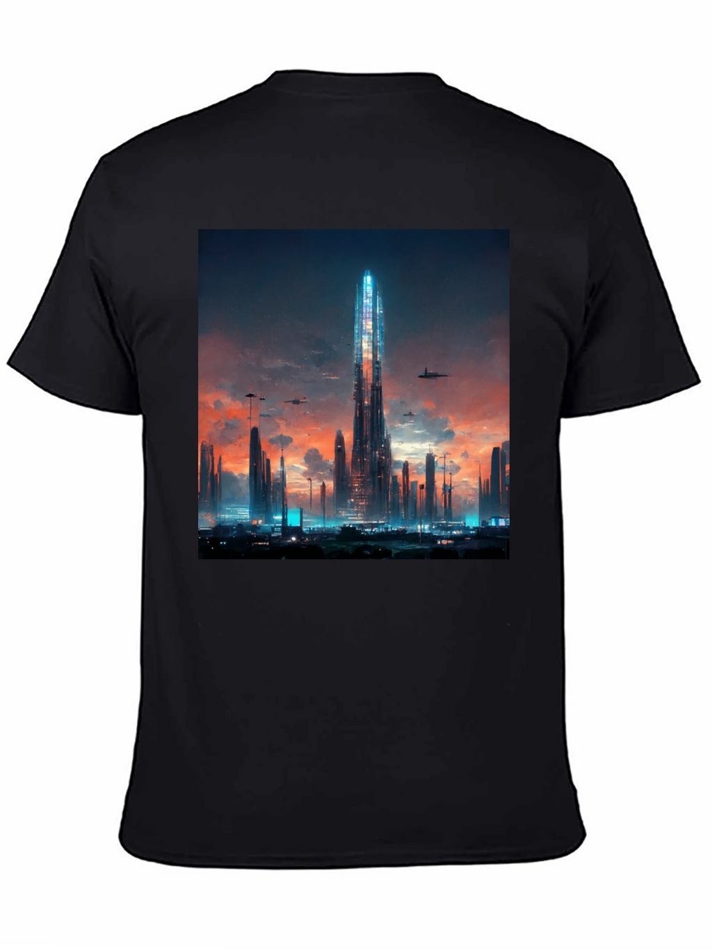 Futuristic Cityscape Black T-Shirt
