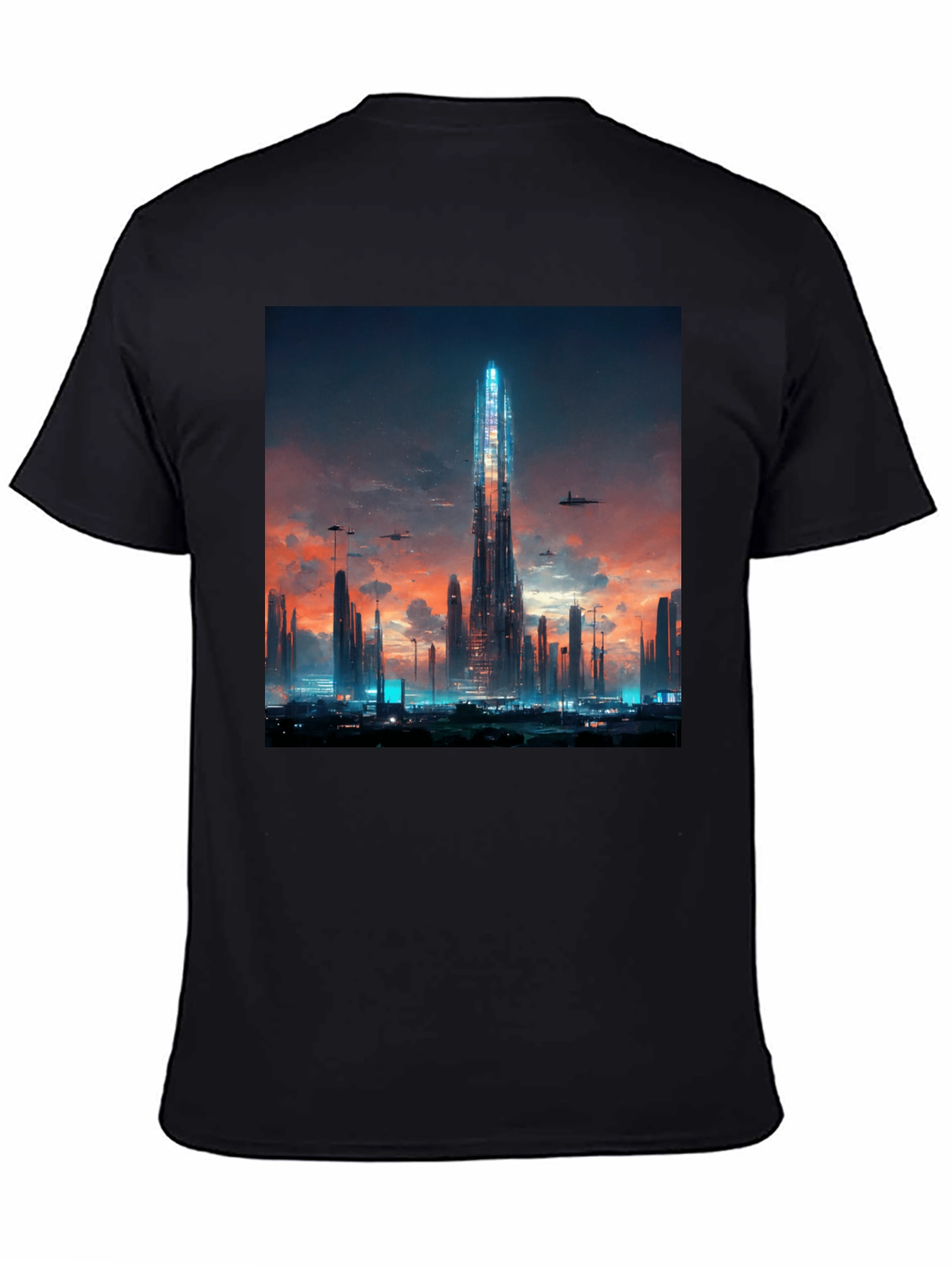 Futuristic Cityscape Black T-Shirt