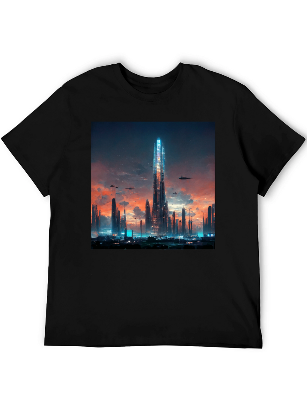 Futuristic Cityscape Black T-Shirt
