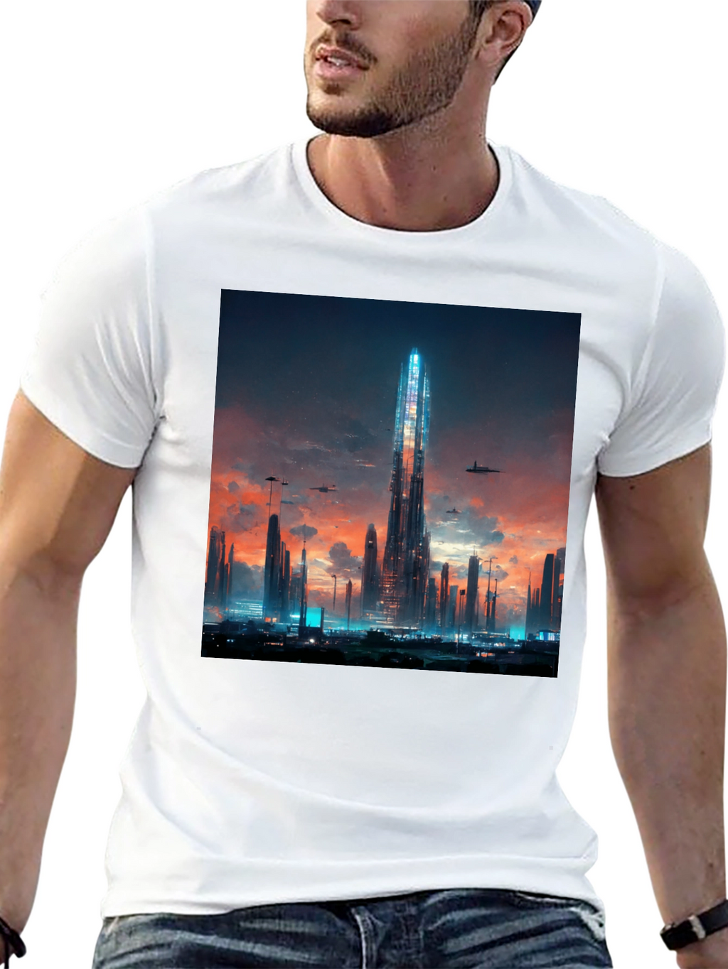 Futuristic Cityscape Black T-Shirt
