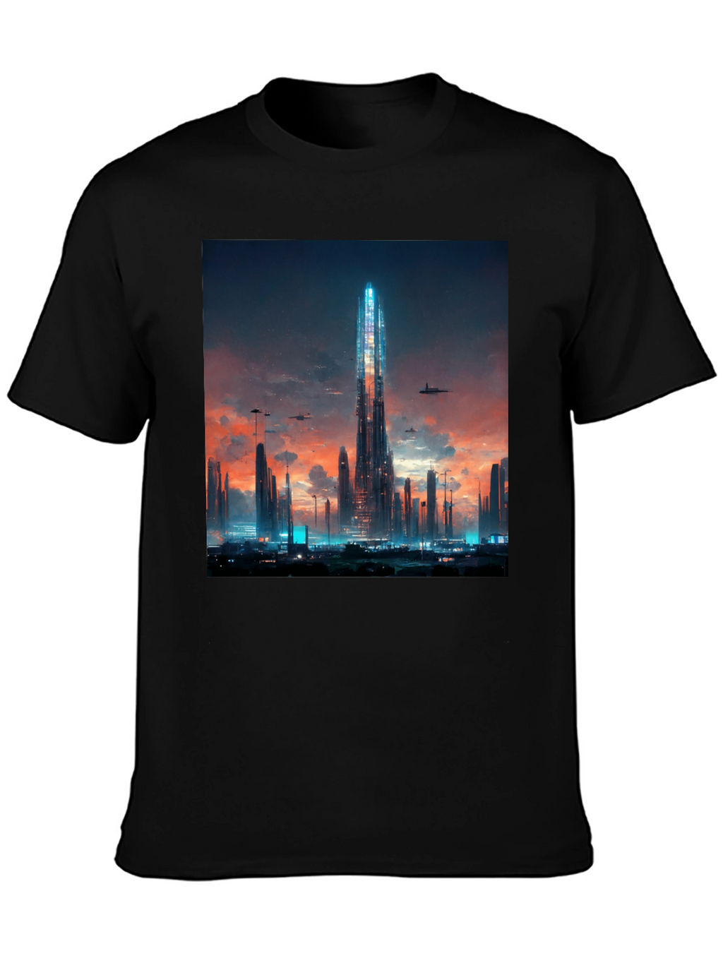 Futuristic Cityscape Black T-Shirt
