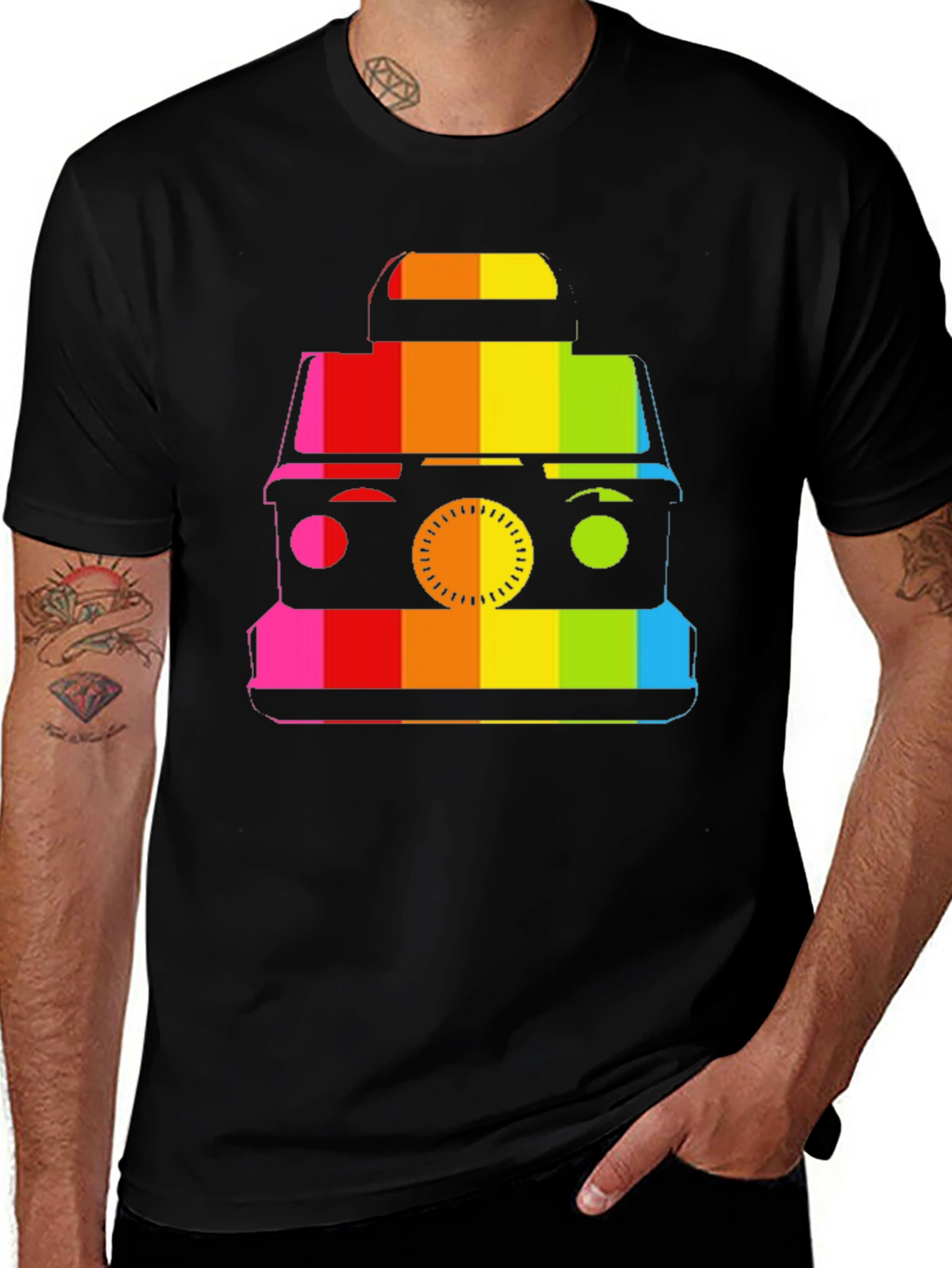 Retro Rainbow Camera Graphic T-Shirt