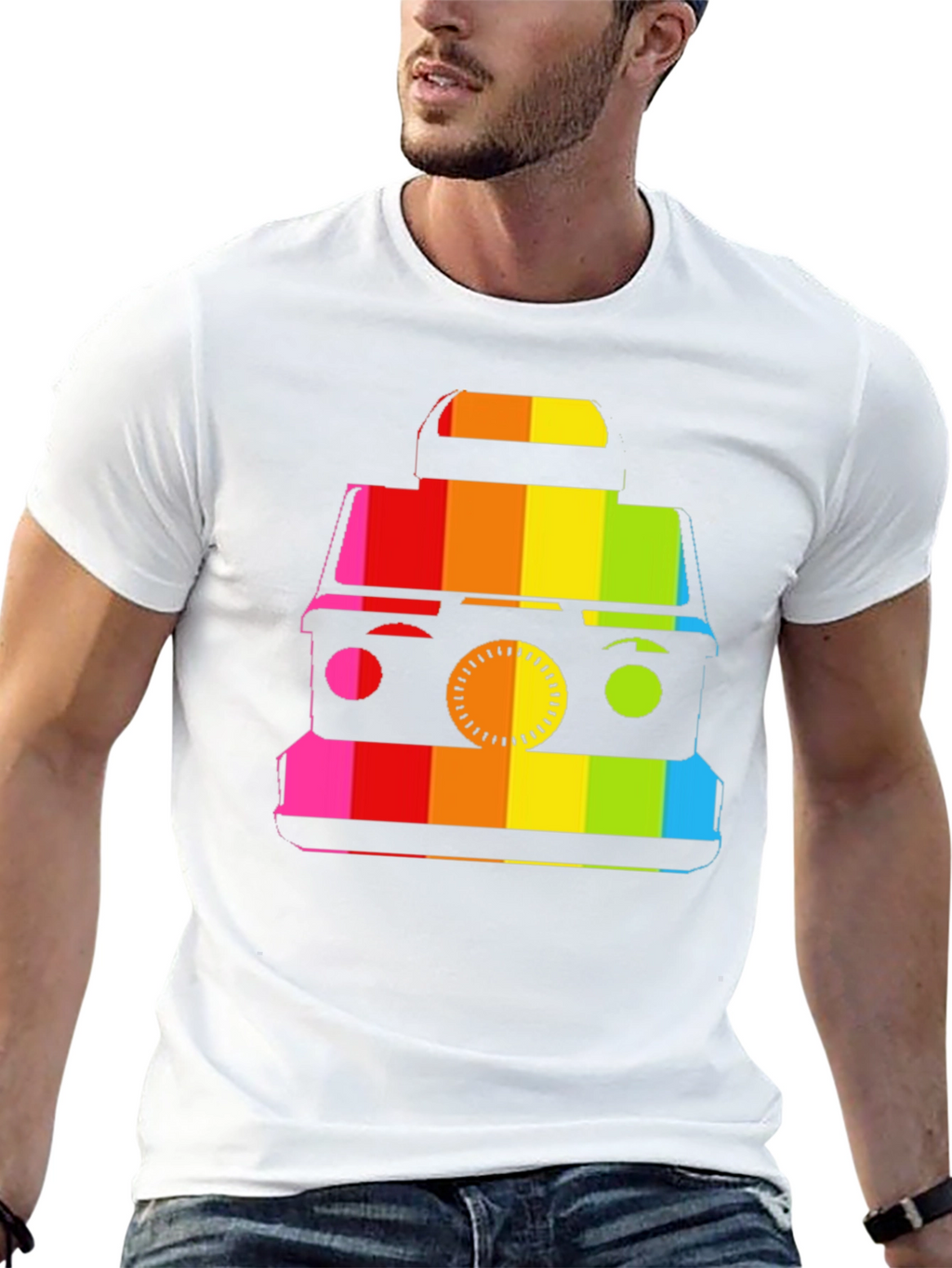 Retro Rainbow Camera Graphic T-Shirt