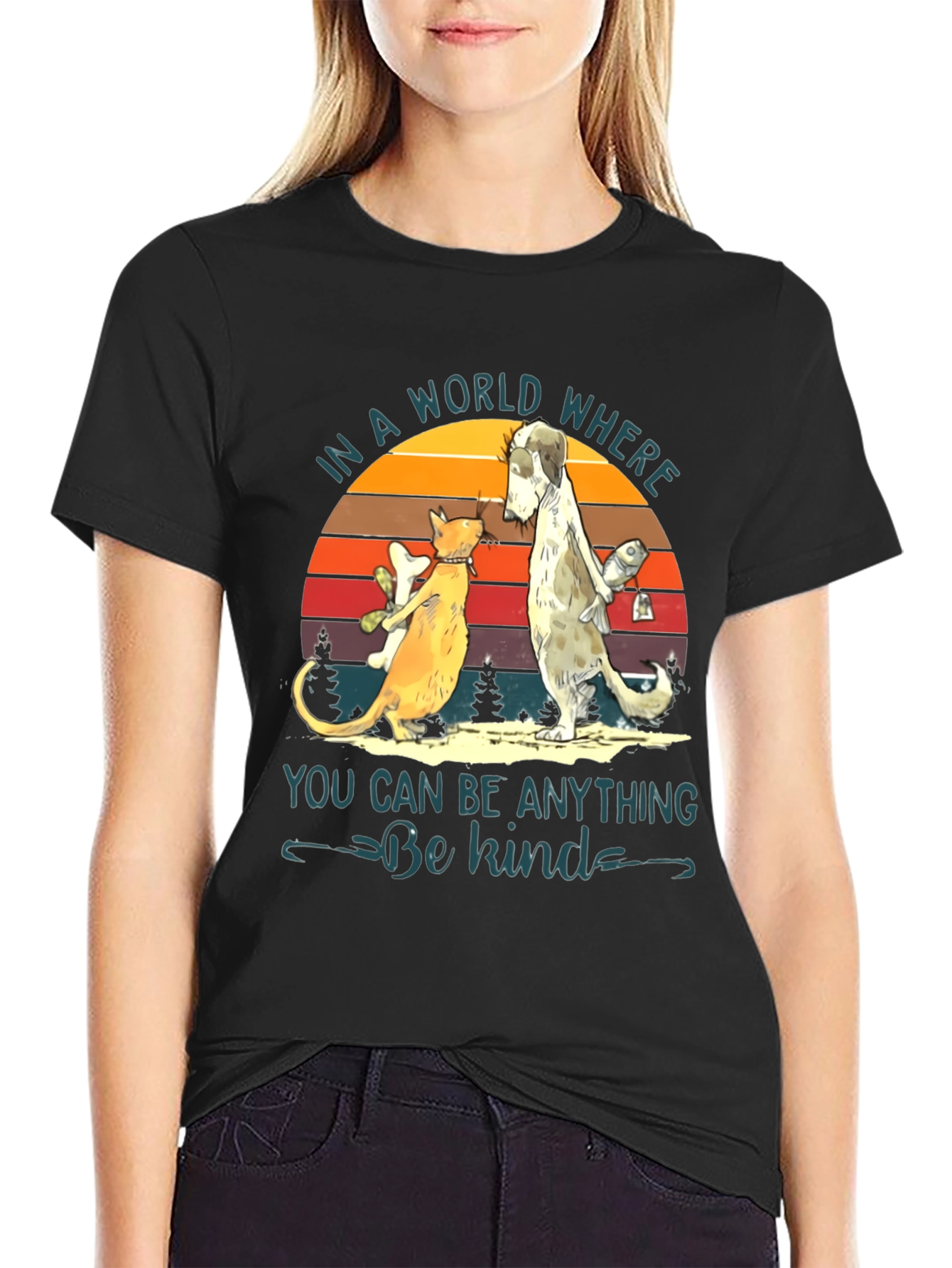 Be Kind T-Shirt: Cat & Dog Graphic Tee