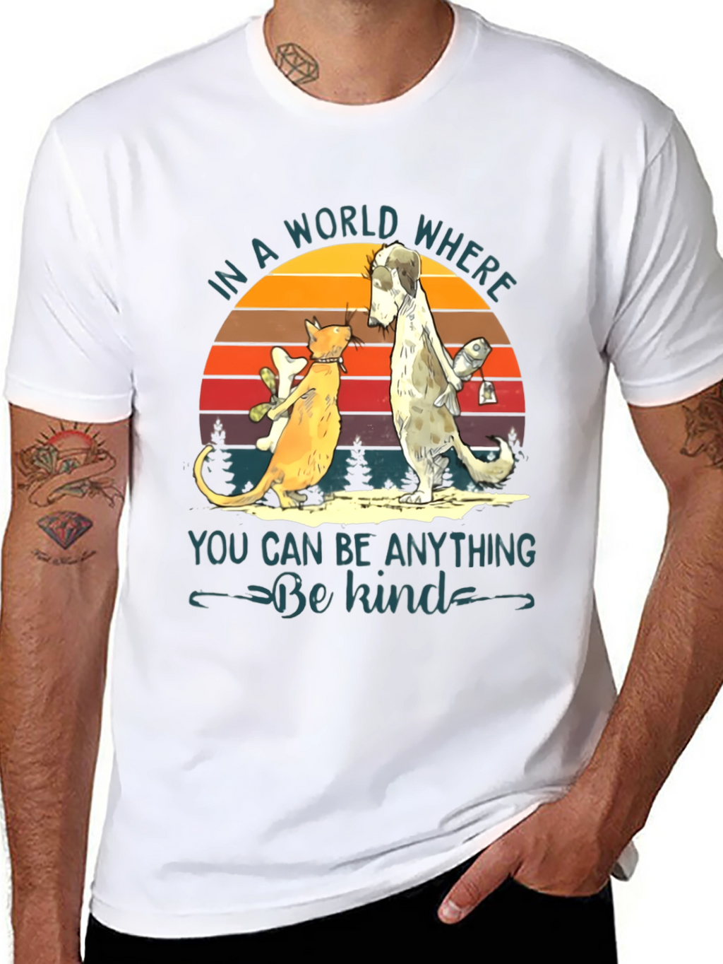 Be Kind T-Shirt: Cat & Dog Graphic Tee