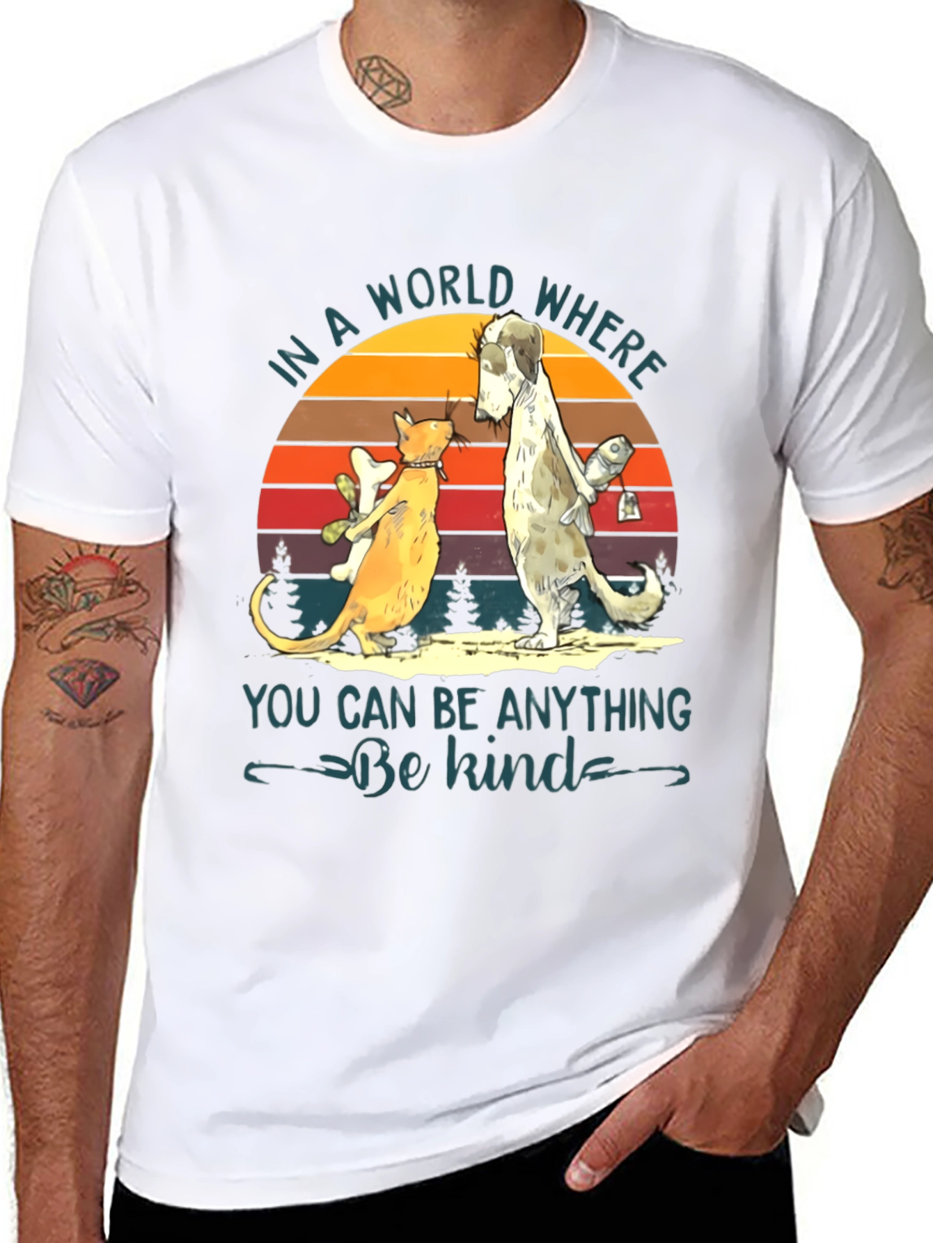 Be Kind T-Shirt: Cat & Dog Graphic Tee