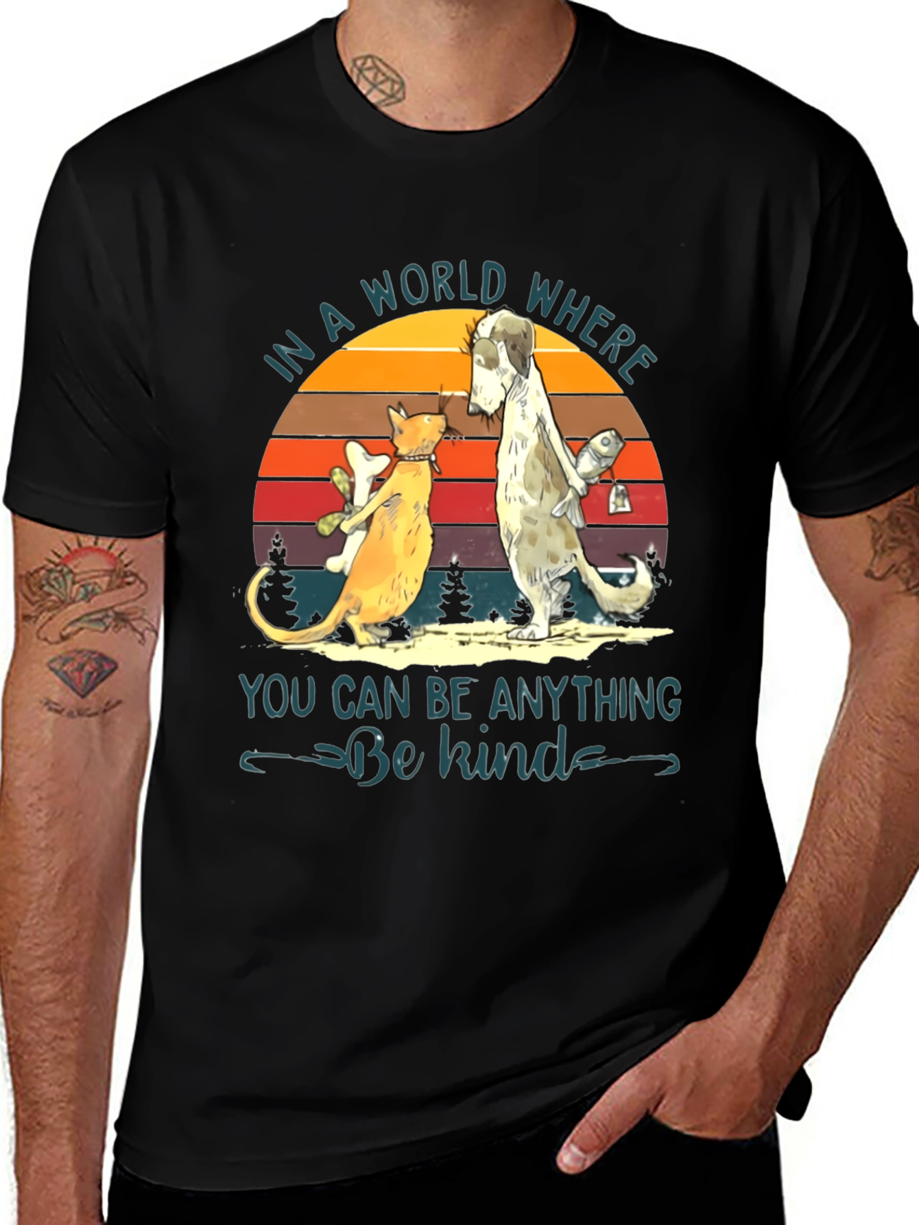Be Kind T-Shirt: Cat & Dog Graphic Tee