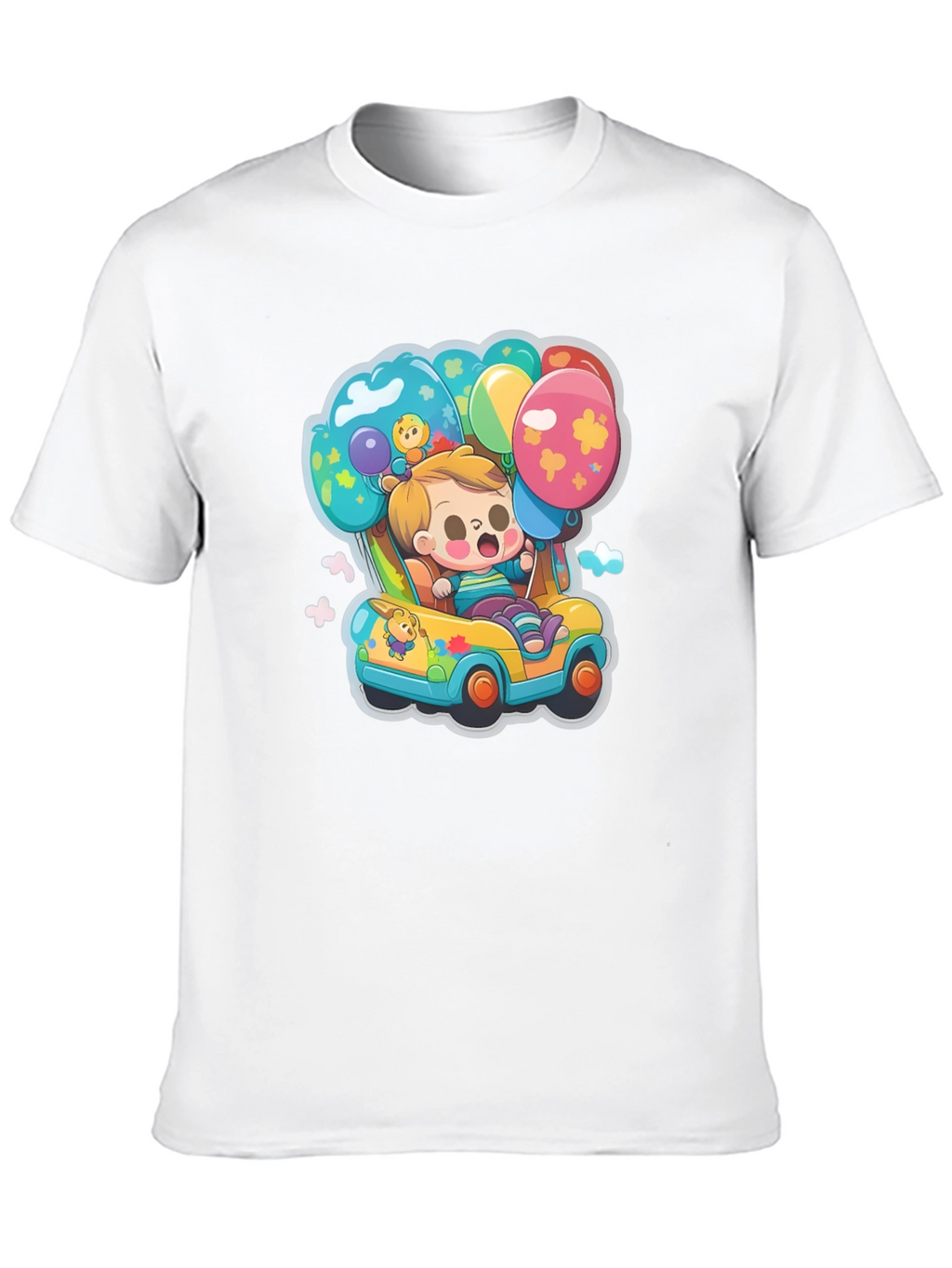 Cartoon Car & Balloons Graphic T-Shirt