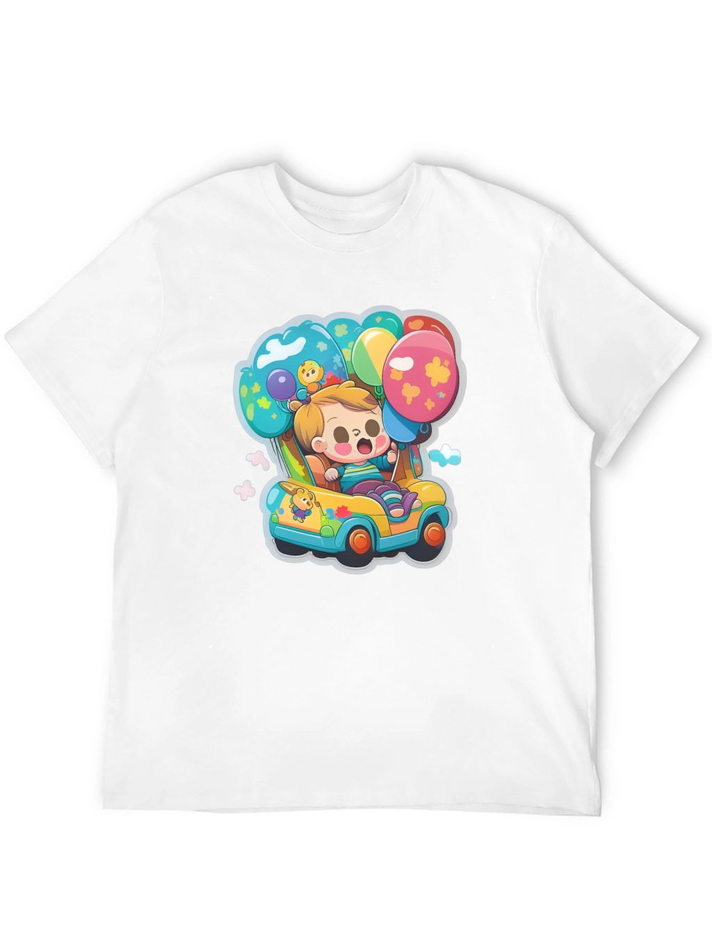 Cartoon Car & Balloons Graphic T-Shirt