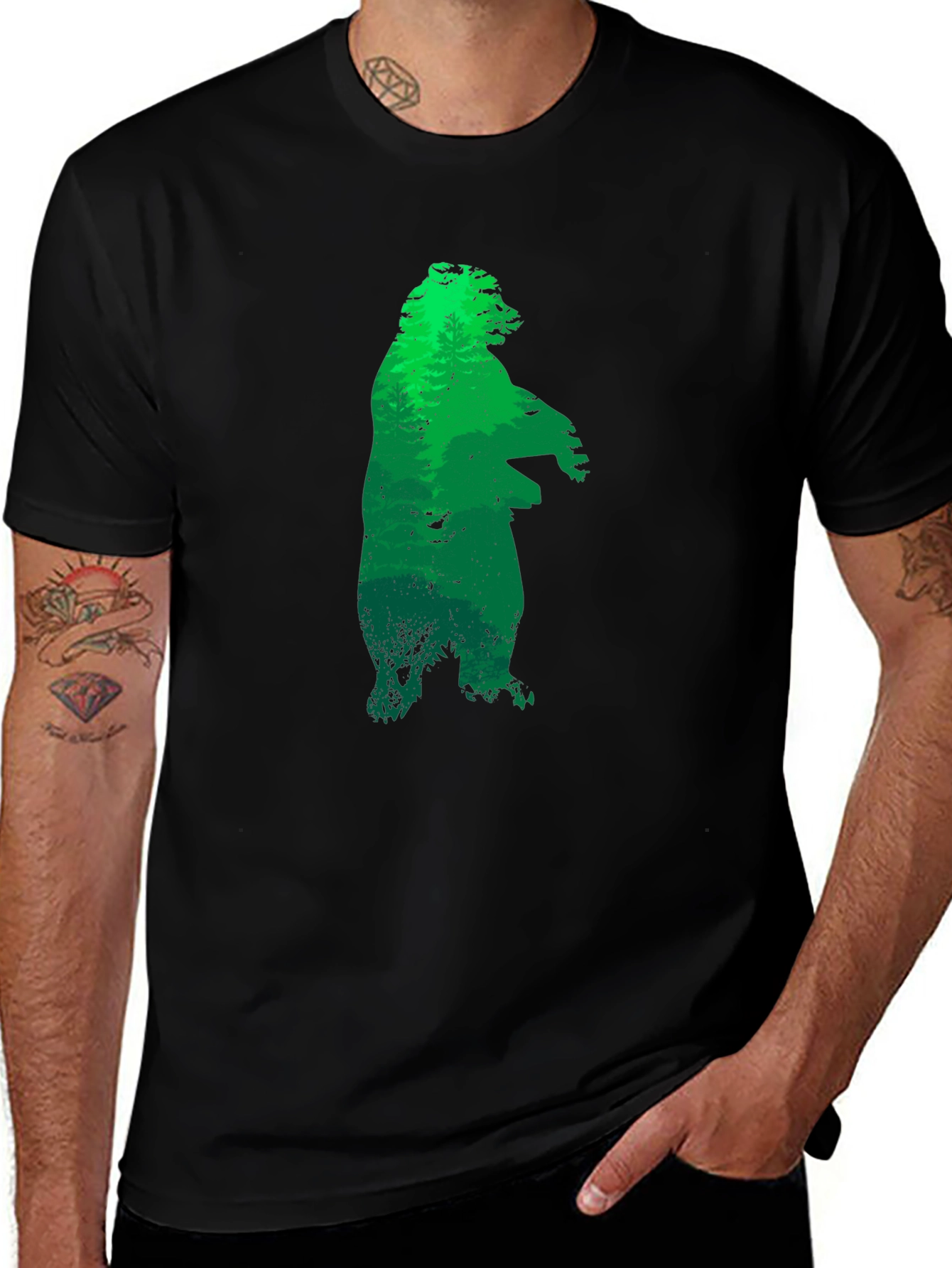 Green Bear Silhouette Black T-Shirt
