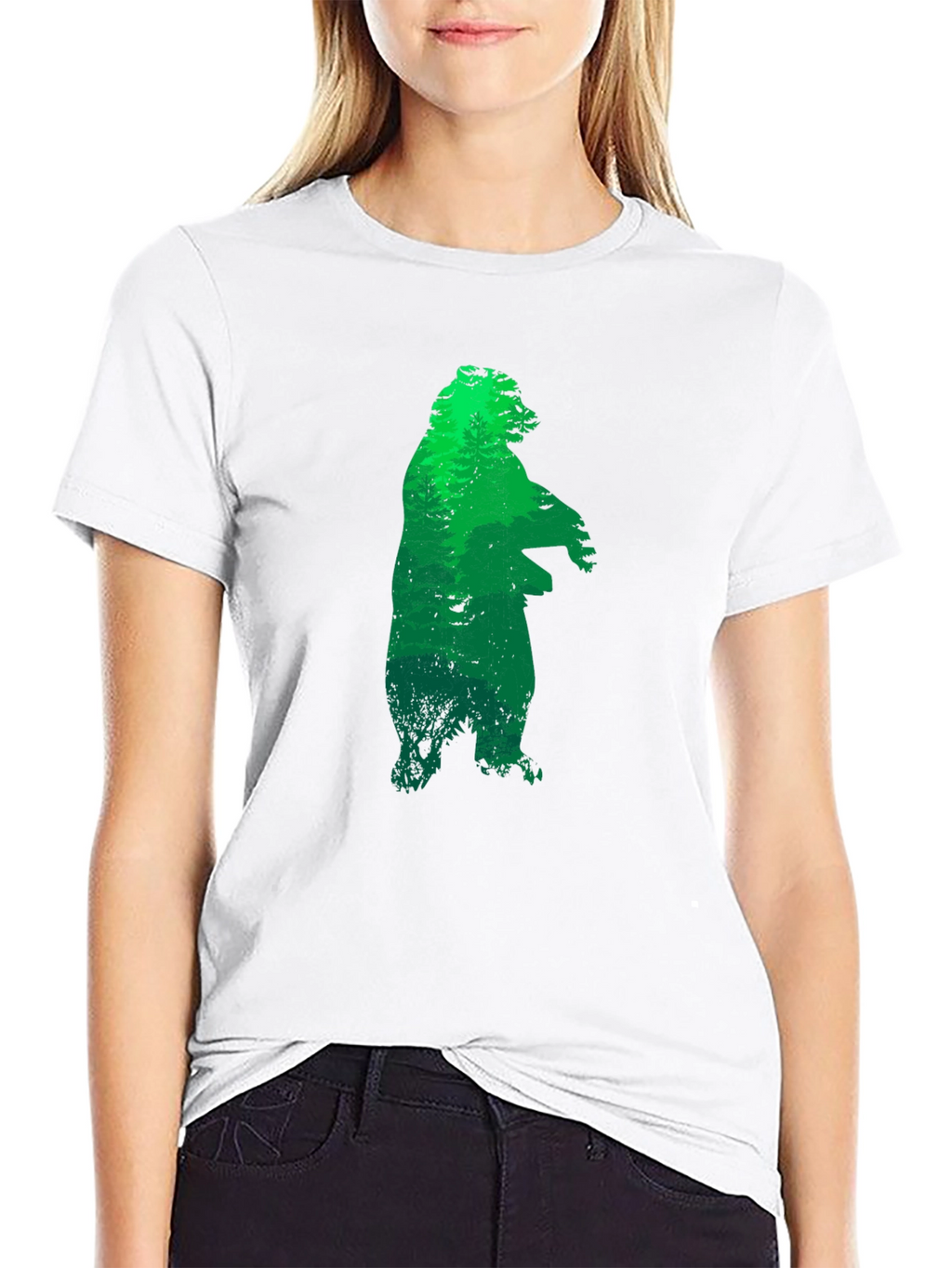Green Bear Silhouette Black T-Shirt