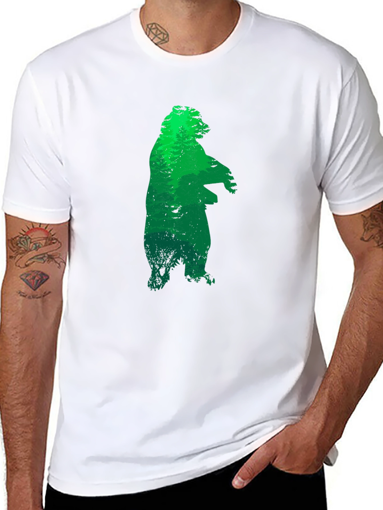 Green Bear Silhouette Black T-Shirt