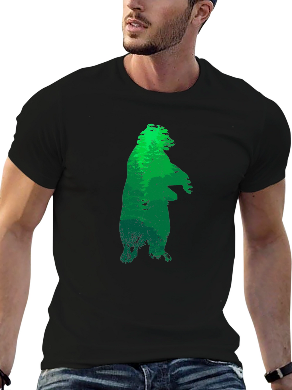 Green Bear Silhouette Black T-Shirt