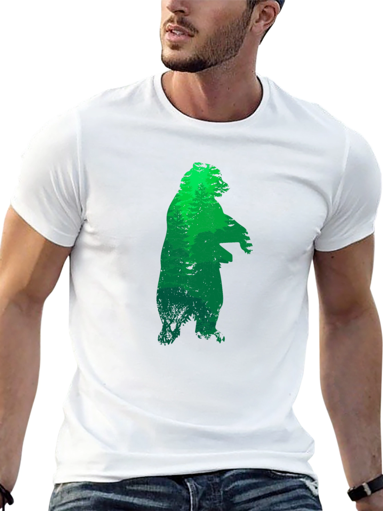 Green Bear Silhouette Black T-Shirt