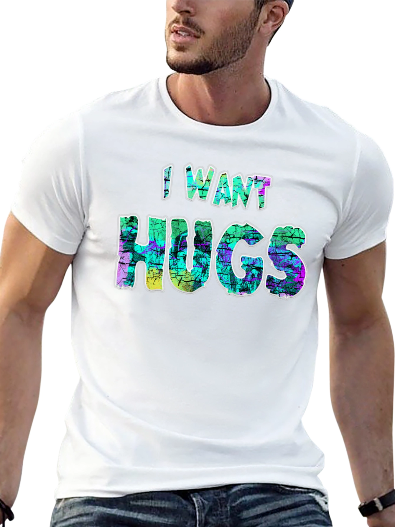 I Want Hugs Black Graphic T-Shirt