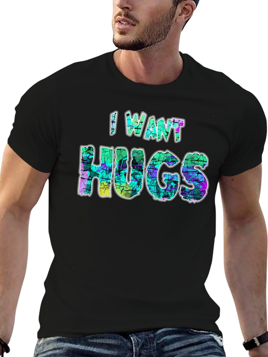 I Want Hugs Black Graphic T-Shirt