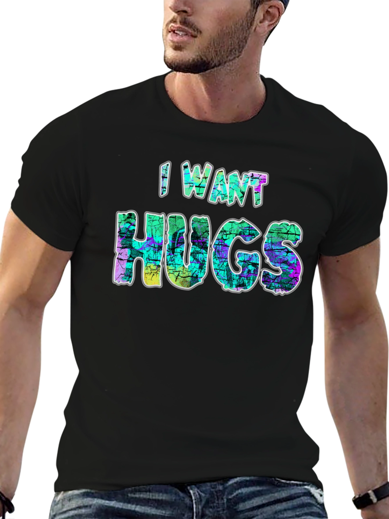 I Want Hugs Black Graphic T-Shirt