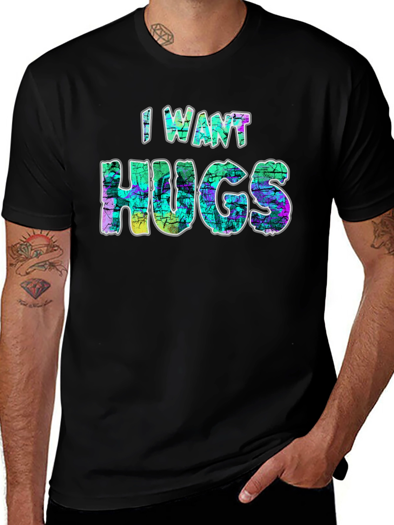 I Want Hugs Black Graphic T-Shirt