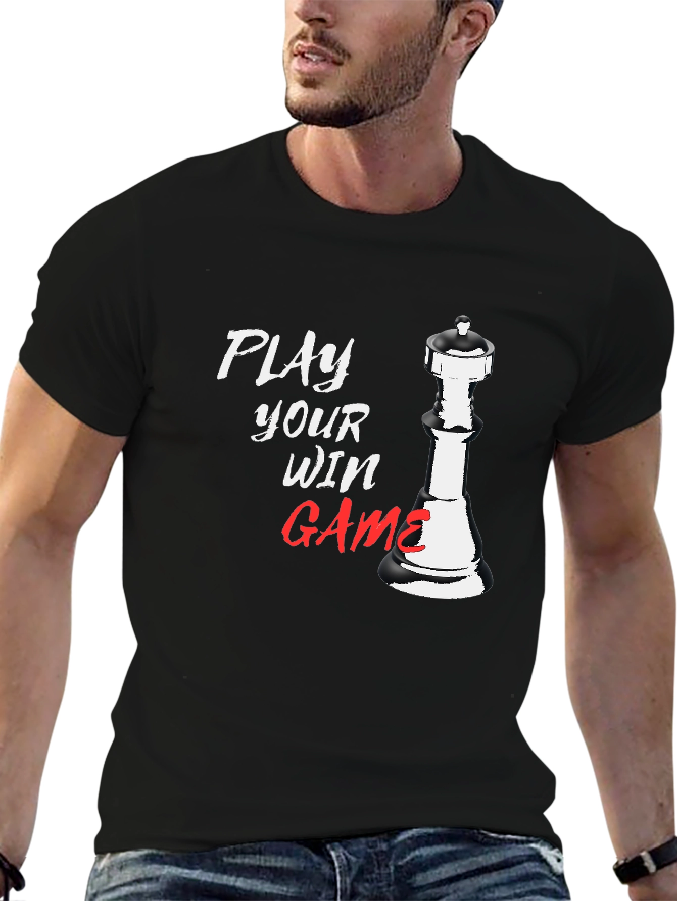 Play Your Win Game Chess Piece Black T-Shirt