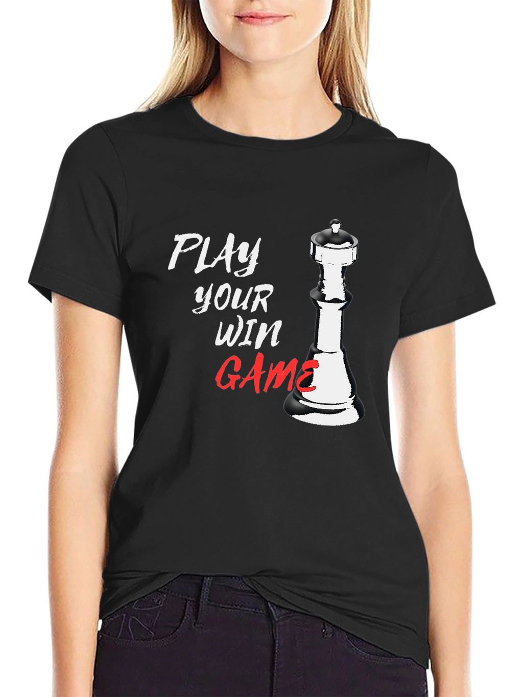 Play Your Win Game Chess Piece Black T-Shirt