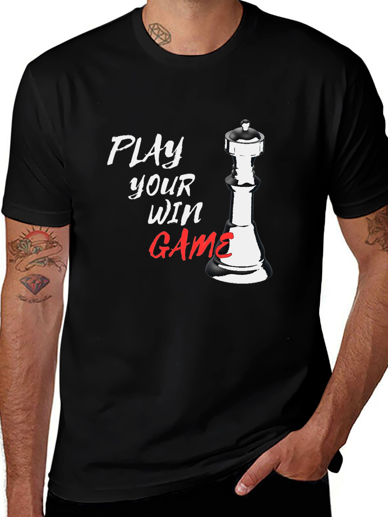 Play Your Win Game Chess Piece Black T-Shirt