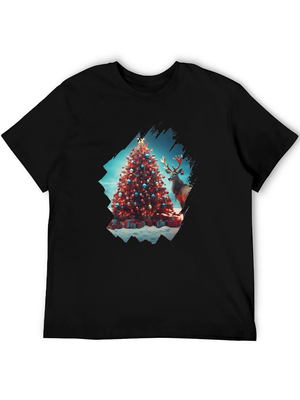 Festive Christmas Tree & Reindeer Graphic Tee
